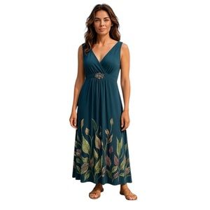 NEW Jessica Howard Black Sleeveless Maxi Dress XS V Neck Empire Waist Floral Hem